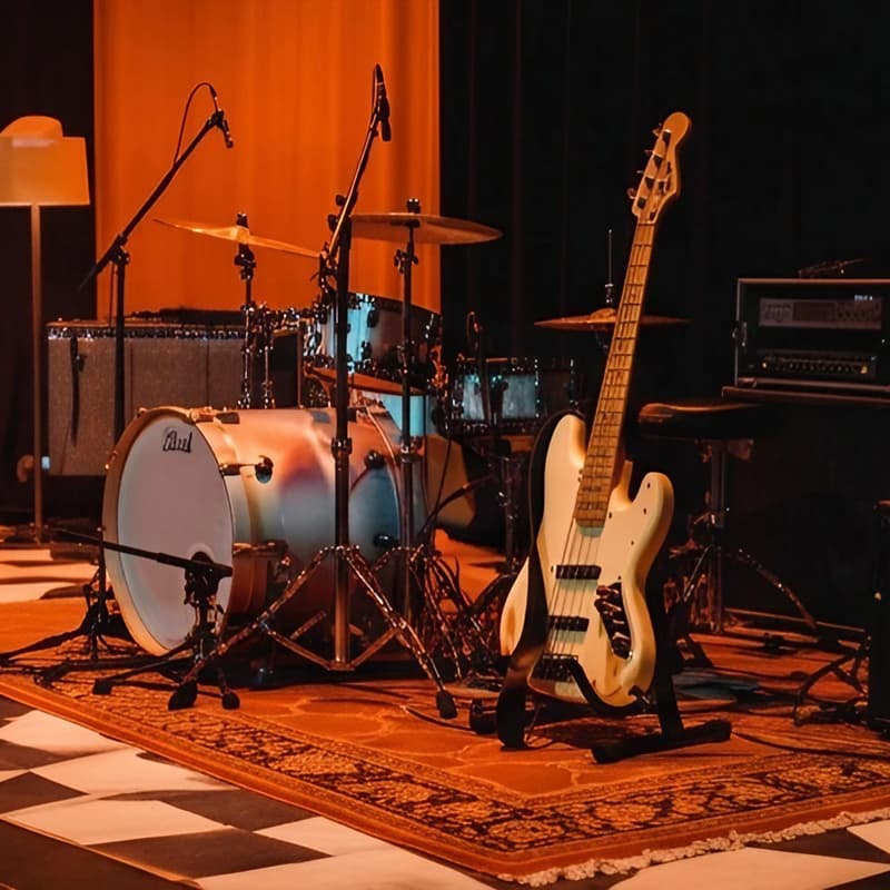 Escenario con equipos de sonido e iluminación preparado por Ilproson en Nigrán